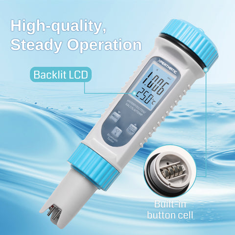 XpertMatic Bluetooth Water Tester, Auto Power Off, Precise Measurements for pH, TDS, EC, SALT, TEMP, S.G, and ORP, Blue