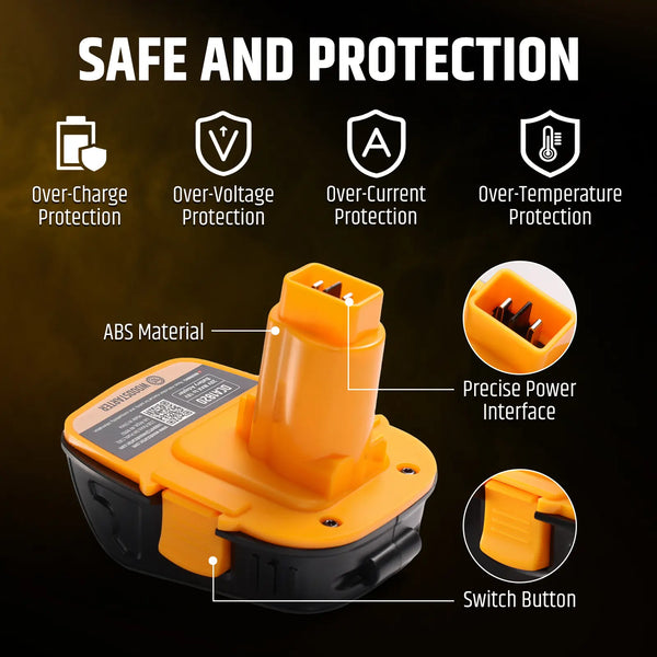 DCA1820 Battery Adapter for Dewalt 18V Tools Compatible with 20V Lithium  Batteries (DCB201, DCB206) 18V NiCd (DC9096, DE9095)