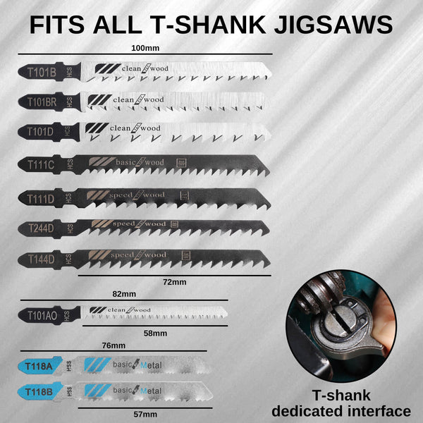 Genesis 15-Piece T-Shank Jig Saw Blade Set – Cut Metal, Wood & Drywall, Includes Plastic Storage Case