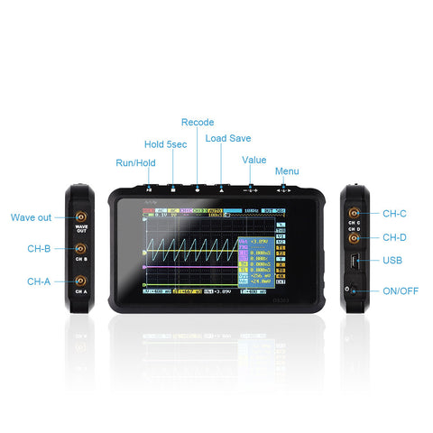 [Discontinued] DSO203 Pocket-sized 4-Channel Digital Oscilloscope  8MHz 72 MSps, Aluminum Shell