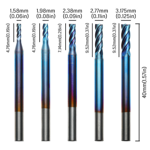 SN05A, 1/8" Shank, 0.06"-0.125" Cutting, for Steel and Iron, 5Pcs End Mill Set