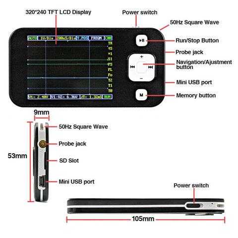 [Discontinued] SainSmart ARM NANO DSO201 Oscilloscope Mini Storage Digital Pocket-Sized Portable Kit