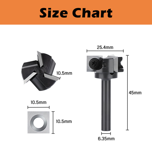 SS01-06, Φ1/4''-1/2'' Shank, Φ25-60mm Cutting Diameter, CNC Spoilboard Surfacing Router Bit, 1pc.