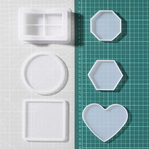 6 Shapes Coaster Silicone Resin Molds, for Cup Mats, Soapbox, Home Decor, DIY Art Craft