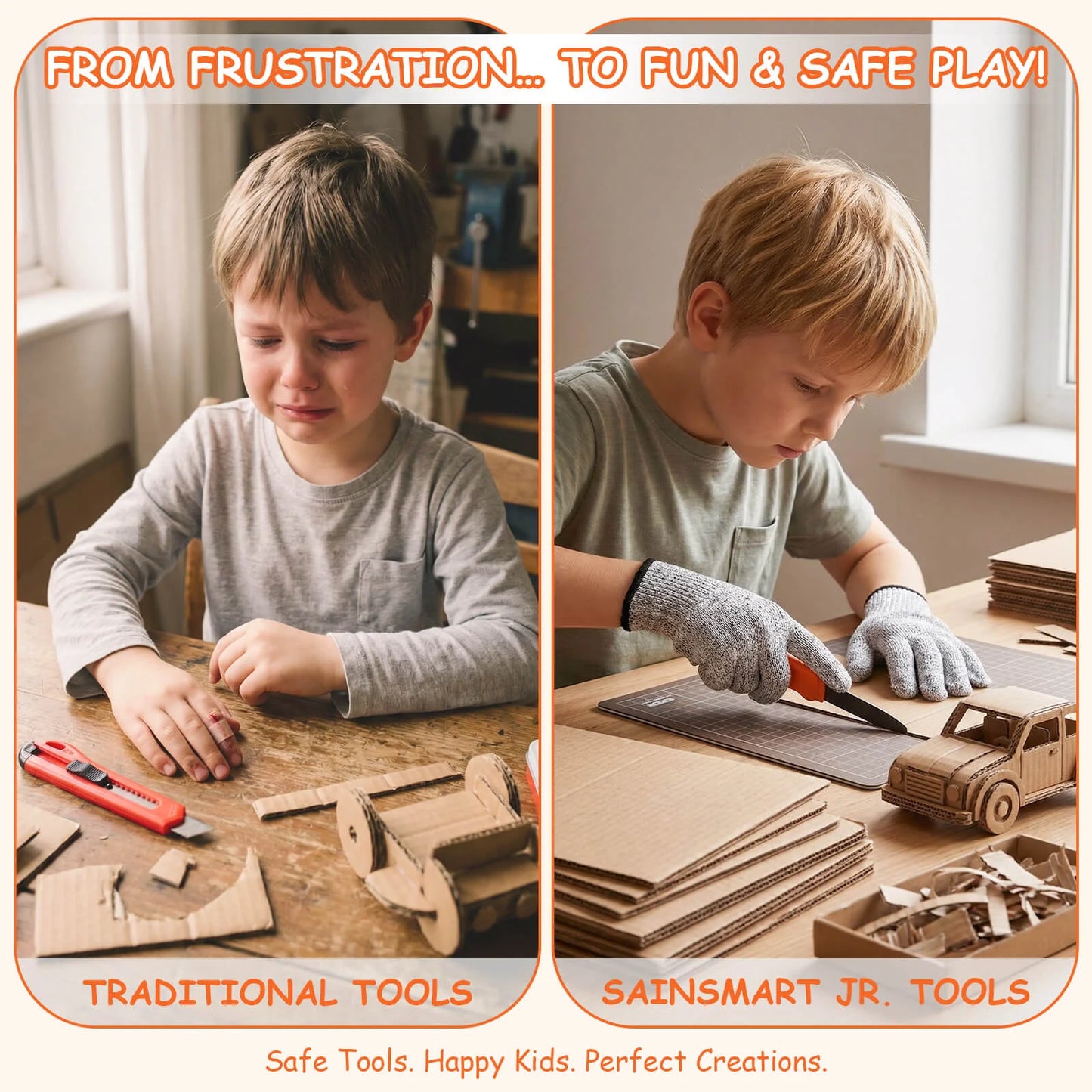 Cardboard Tools for Kids with Safe Cutter, Tool Box & Tape Measure, Cardboard Construction Kit for Family & Classroom Activities | Reusable Cutting Tools for Boys & Girls Age 5+