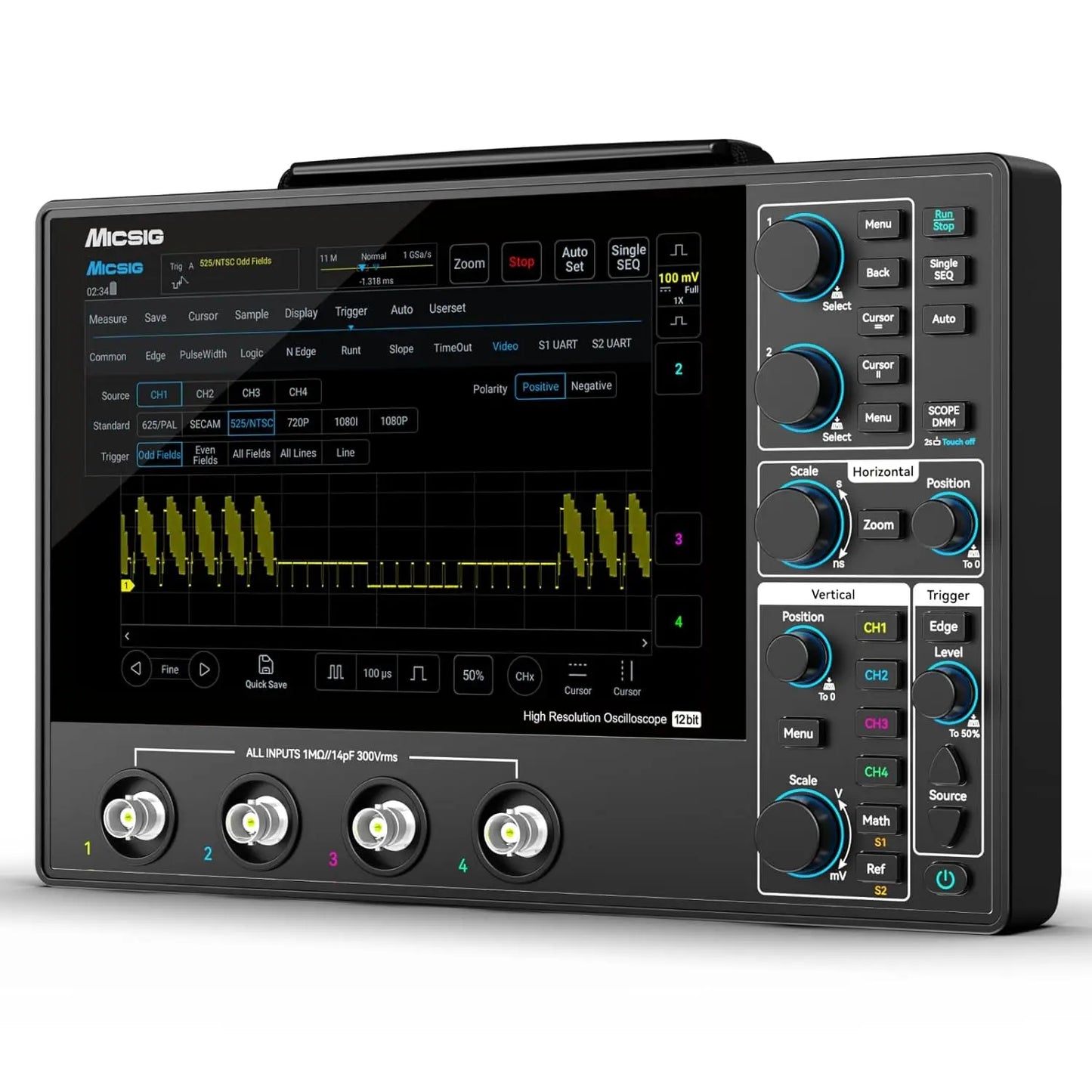 Micsig 12bit High Resolution Tablet Oscilloscope MHO1, Portable Handheld with 4 Analog Channels 200MHz Bandwidth 1GSa/s Sampling Rate, 8” HD Touch Screen & 16000mAh Battery