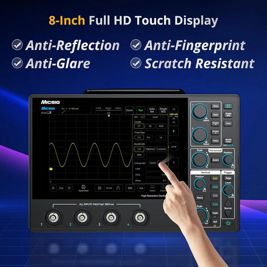 Micsig 12bit High Resolution Tablet Oscilloscope MHO1, Portable Handheld with 4 Analog Channels 200MHz Bandwidth 1GSa/s Sampling Rate, 8” HD Touch Screen & 16000mAh Battery