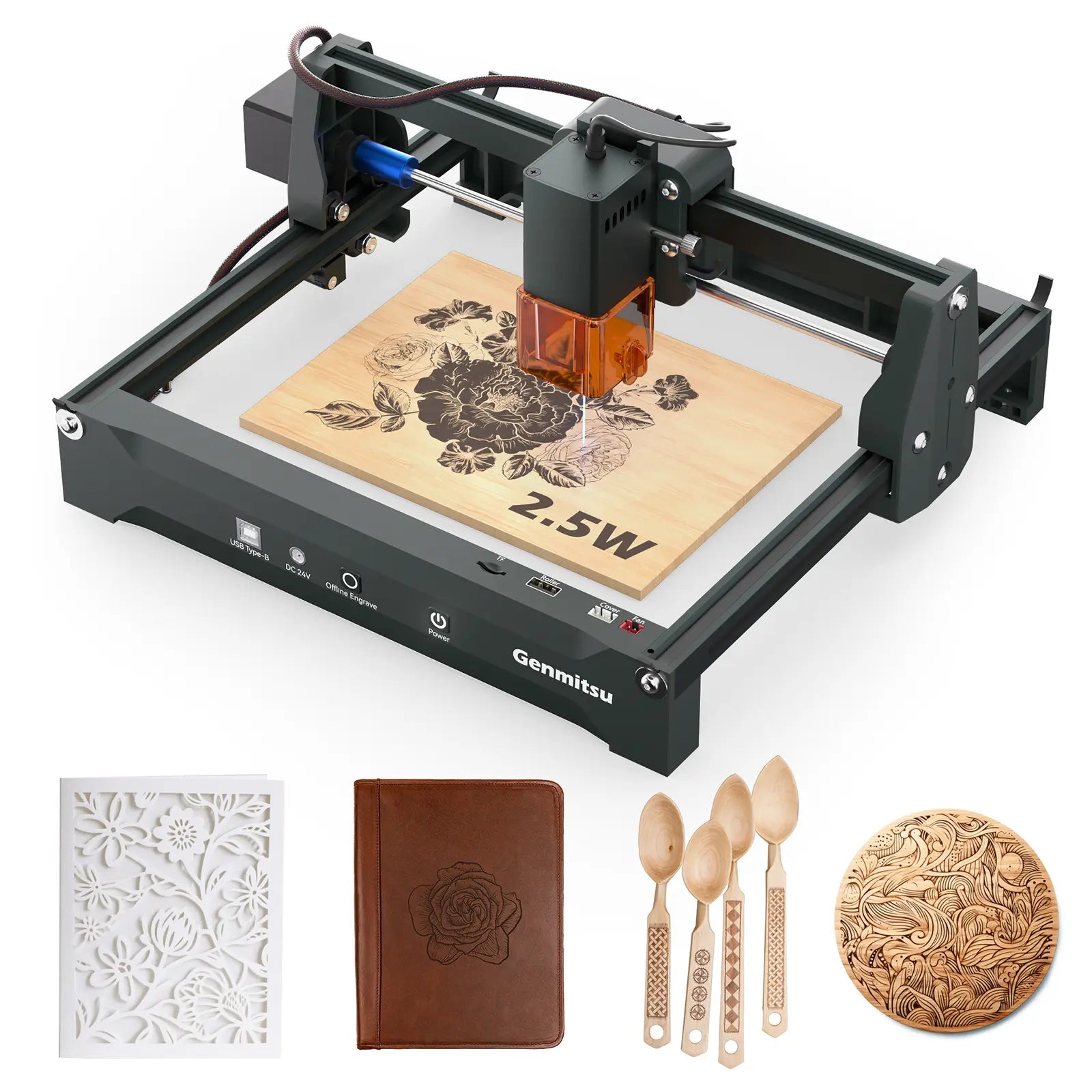 Product Image Kortek Laser Engraver Machine, 2.5W/5W/10W, ±0.01mm High Precision, IR Laser Compatible, Portable CNC Laser Cutter