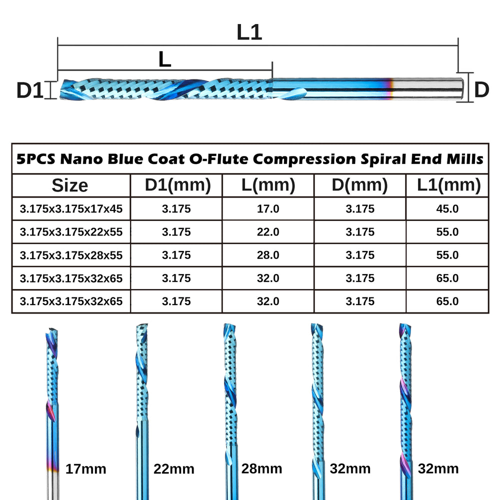 Akylin Solid Carbide Compression End Mill - 2 Flute Spiral CNC Router Bit For Woodworking