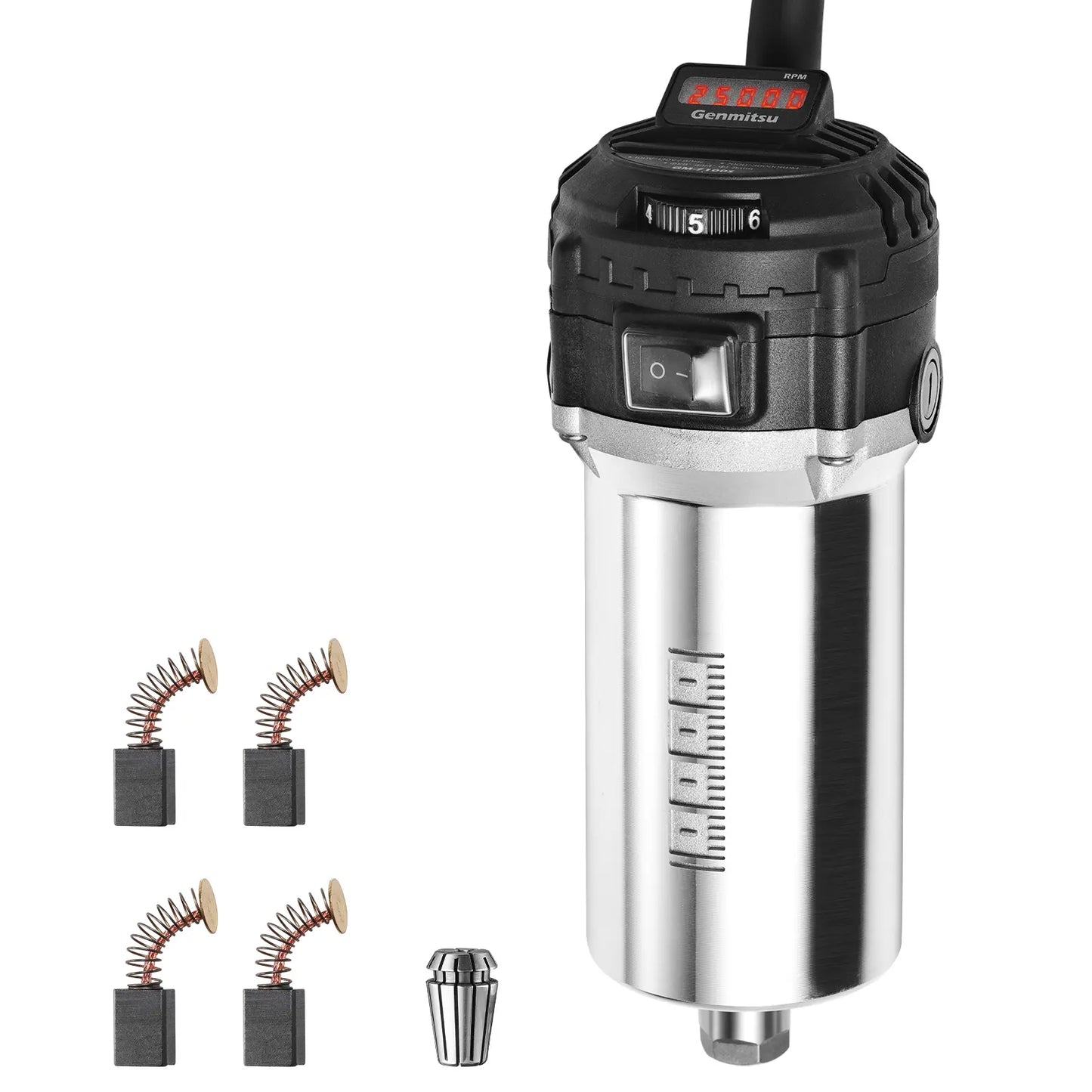 710W CNC Compact Router 65mm Diameter, Spindle Motor with LCD Digital Display 6 Adjustable Speeds, 1/8” ER11 Collet, 4 Carbon Brushes, for CNC Milling Machine