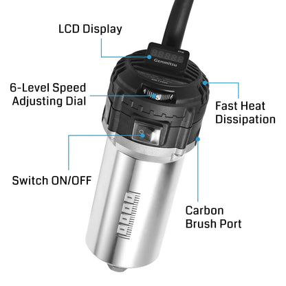 710W CNC Compact Router 65mm Diameter, Spindle Motor with LCD Digital Display 6 Adjustable Speeds, 1/8” ER11 Collet, 4 Carbon Brushes, for CNC Milling Machine
