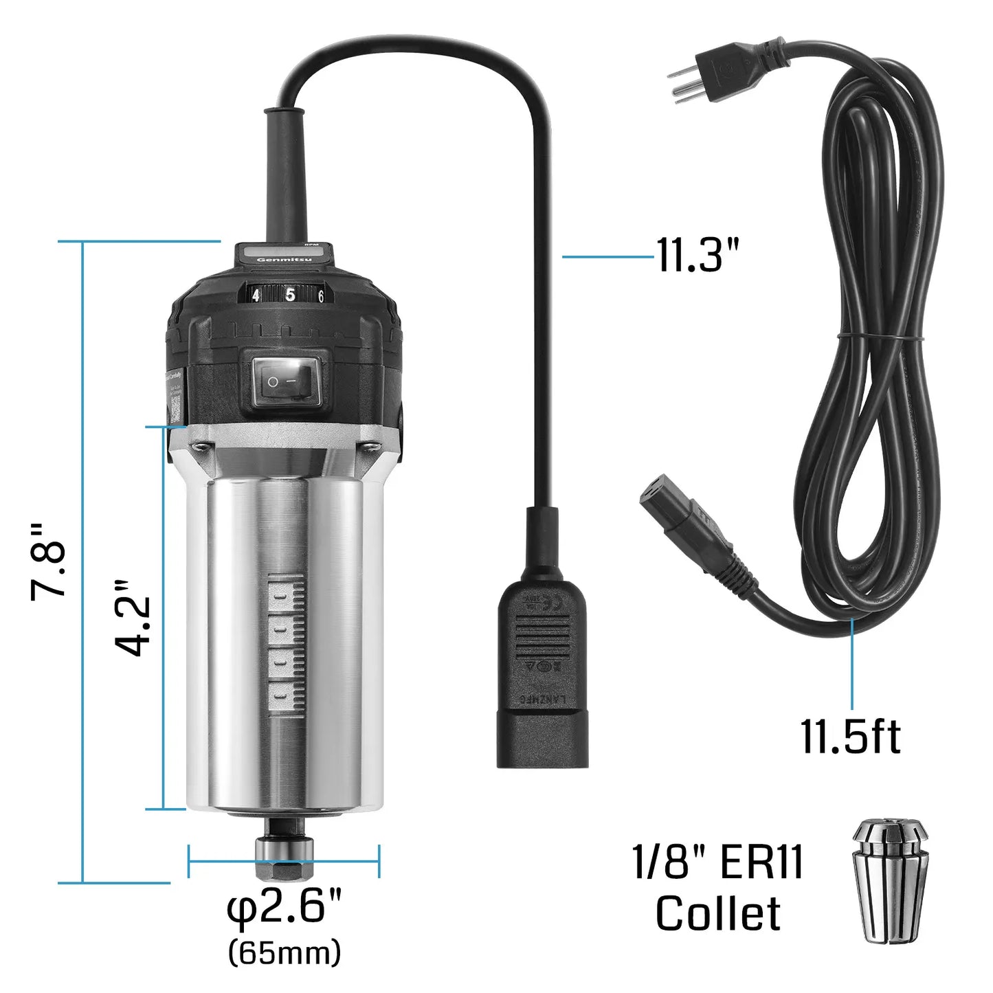 710W CNC Compact Router 65mm Diameter, Spindle Motor with LCD Digital Display 6 Adjustable Speeds, 1/8” ER11 Collet, 4 Carbon Brushes, for CNC Milling Machine