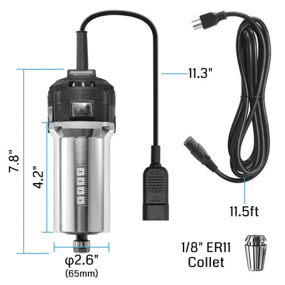 710W CNC Compact Router 65mm Diameter, Spindle Motor with LCD Digital Display 6 Adjustable Speeds, 1/8” ER11 Collet, 4 Carbon Brushes, for CNC Milling Machine