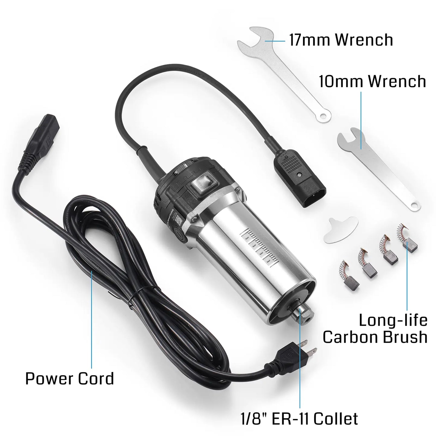 710W CNC Compact Router 65mm Diameter, Spindle Motor with LCD Digital Display 6 Adjustable Speeds, 1/8” ER11 Collet, 4 Carbon Brushes, for CNC Milling Machine