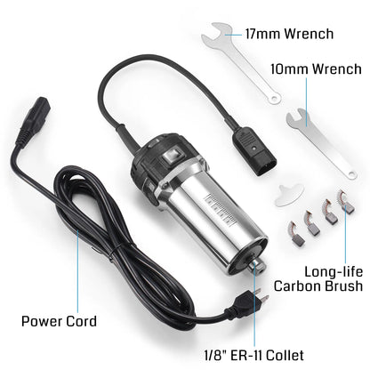 710W CNC Compact Router 65mm Diameter, Spindle Motor with LCD Digital Display 6 Adjustable Speeds, 1/8” ER11 Collet, 4 Carbon Brushes, for CNC Milling Machine