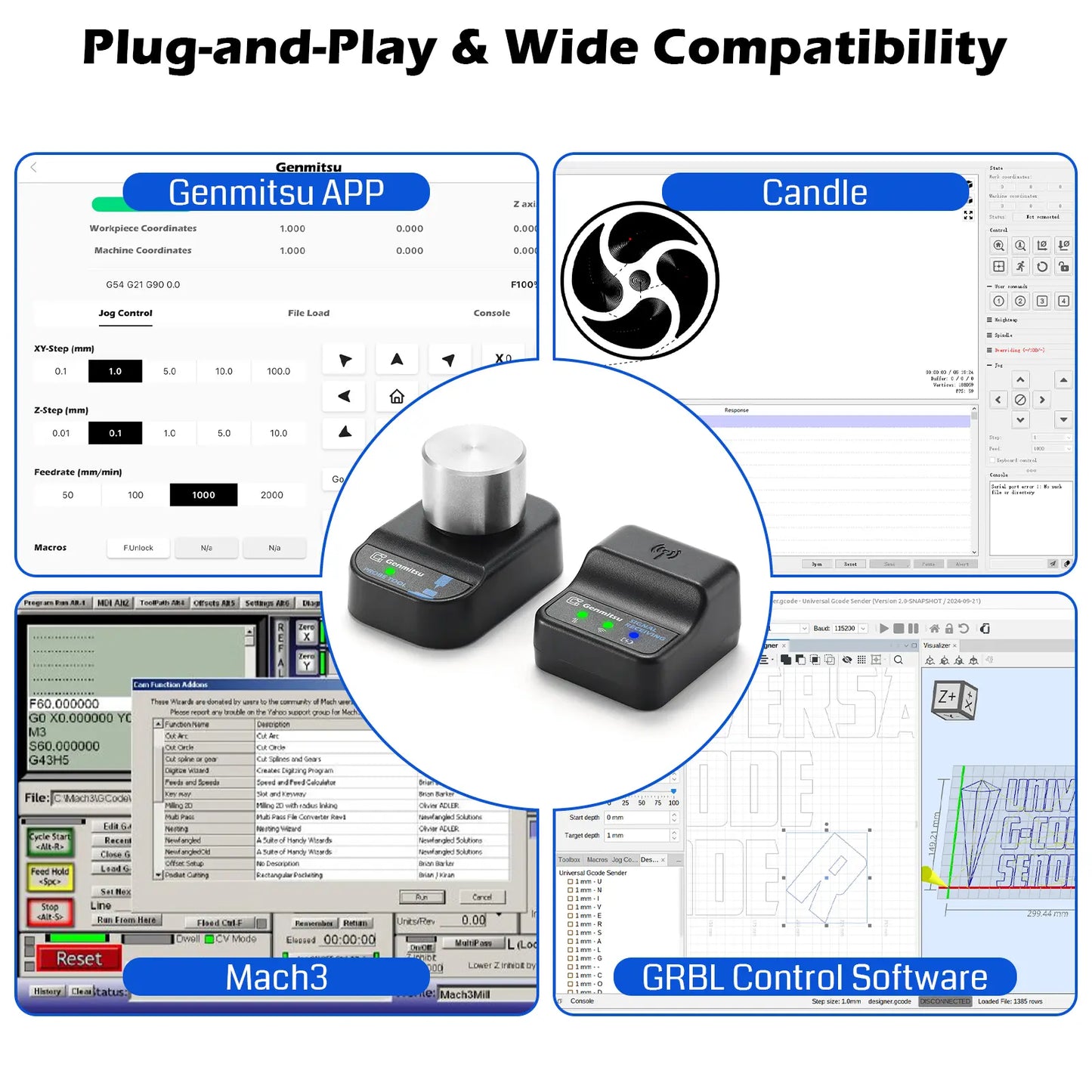 Wireless Z-Axis Probe Tool Setter for CNC Router Machine, Tool Setting Touch Probe with 3-Pin Cable DC 5–24V, 0.02mm Accuracy, GRBL & Mach3 & Genmitsu APP Compatible