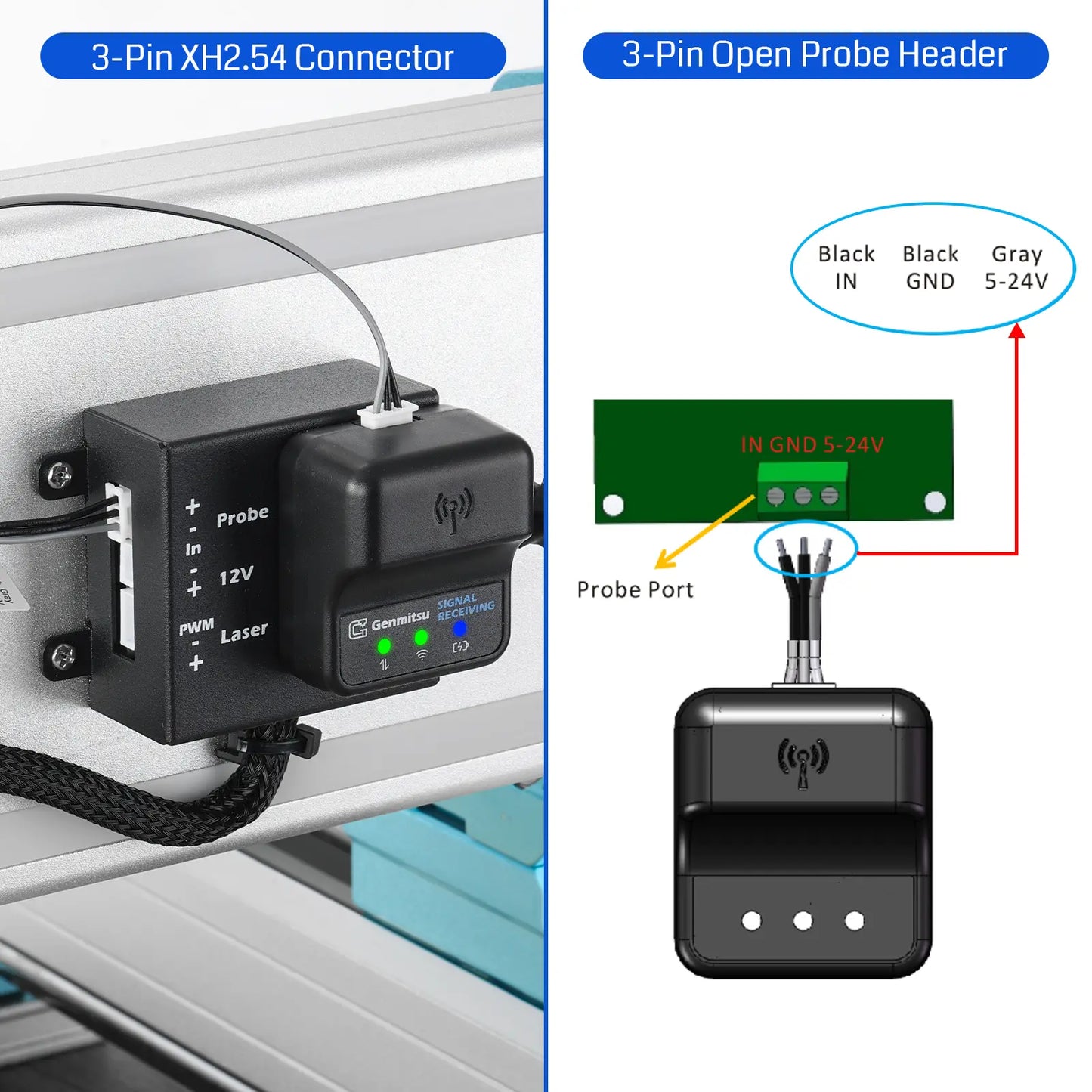 Wireless Z-Axis Probe Tool Setter for CNC Router Machine, Tool Setting Touch Probe with 3-Pin Cable DC 5–24V, 0.02mm Accuracy, GRBL & Mach3 & Genmitsu APP Compatible