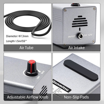 Air Assist Pump for Laser Cutter, Compatible with Genmitsu Kortek and Most CNC Milling or Laser Engraving Machine in The Market, Remove Smoke & Dust, Protect Desktop & Laser Lens