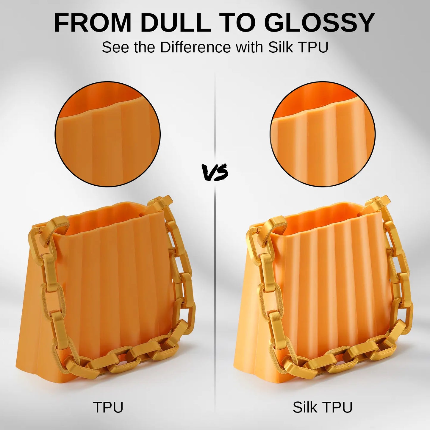 Silk TPU Filament 4x250g Bundle, 95A 1.75 mm, Dimensional Accuracy ±0.03 mm, Glossy Silk Surface, Gold, Dark Silver, Blue, Red