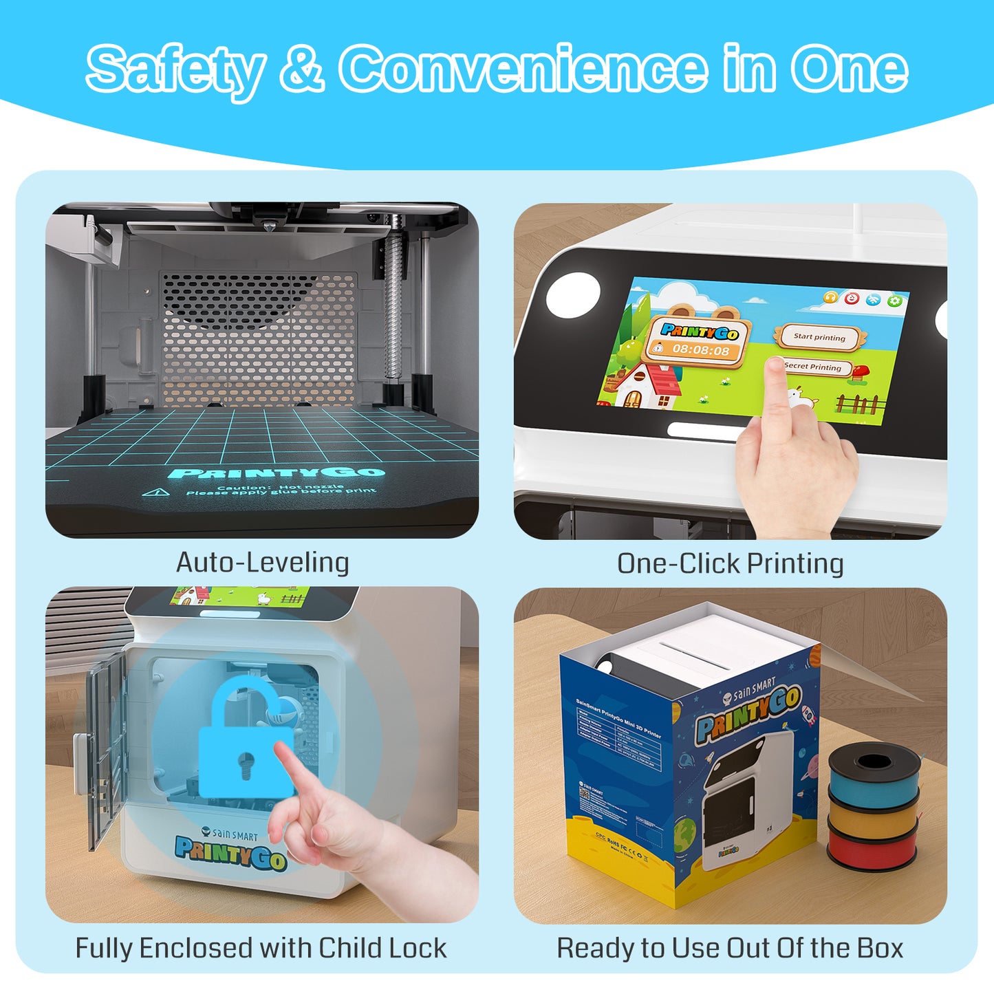 SainSmart PrintyGo 3D Printer for Kids, Safe & Easy 3D Printing for Creative STEM Learning