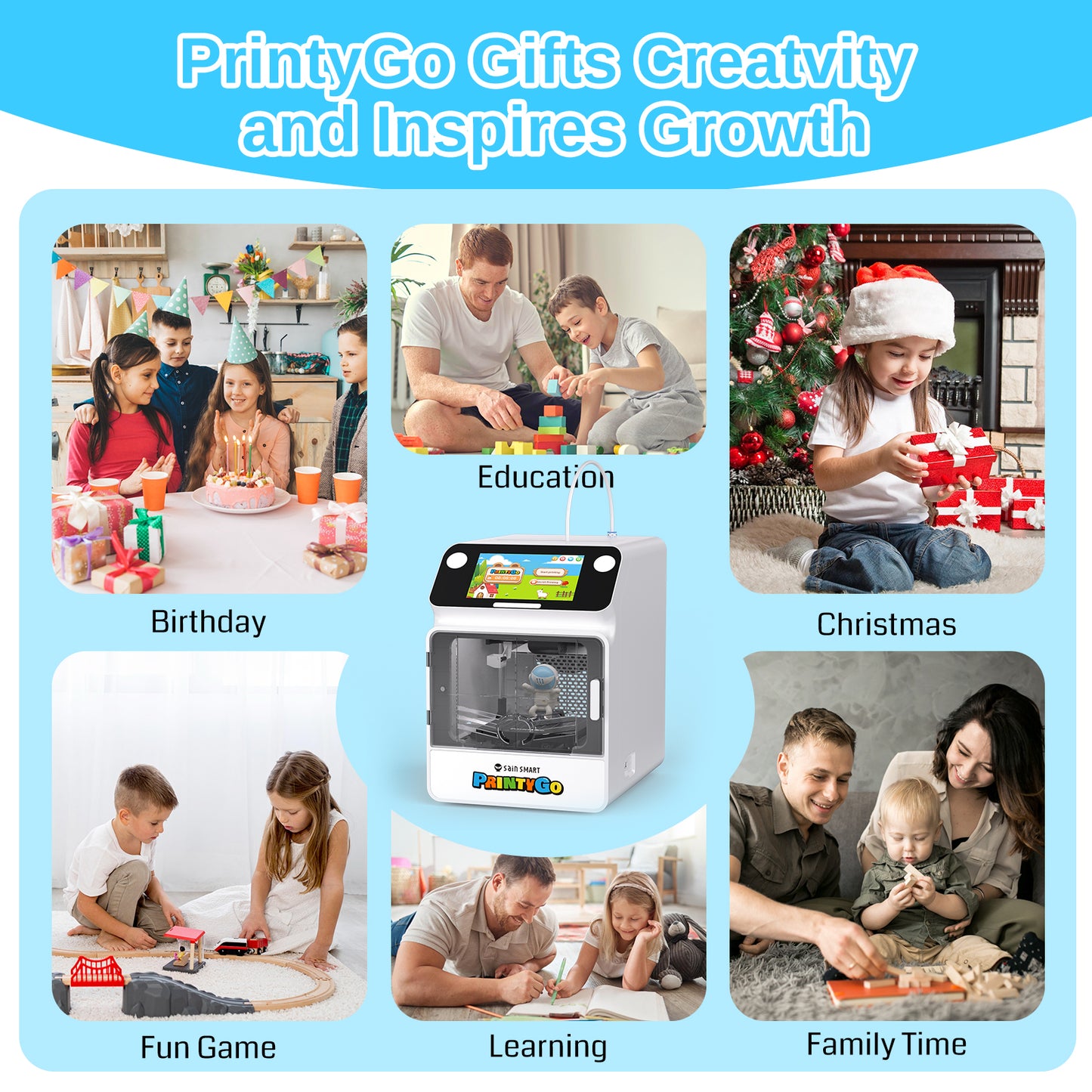 SainSmart PrintyGo 3D Printer for Kids, Safe & Easy 3D Printing for Creative STEM Learning