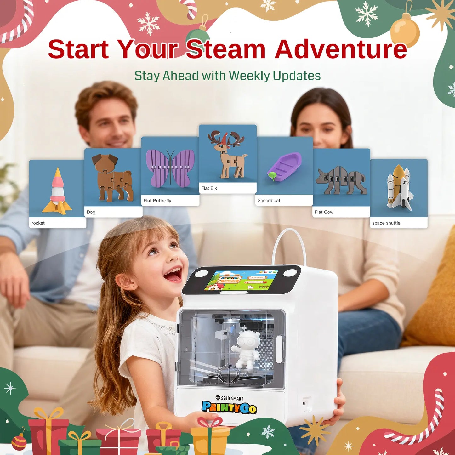 SainSmart PrintyGo 3D Printer for Kids, Safe & Easy 3D Printing for Creative STEM Learning