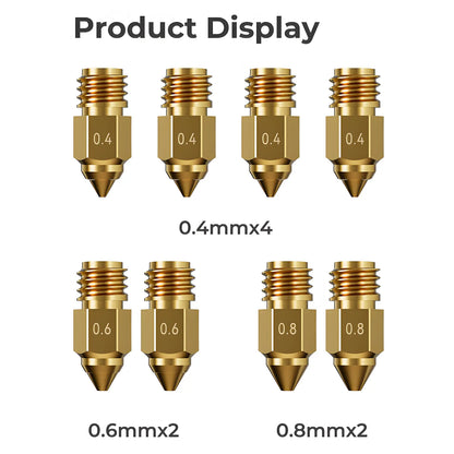 Creality Ender-5 Max Brass Nozzle Set (0.4mm x 4, 0.6mm x 2, 0.8mm x 2), High Thermal Conductivity, High Hardness, Less Clogging & No Leakage, Compatible with PLA, ABS, TPU, PETG, PA, PC FDM Materials