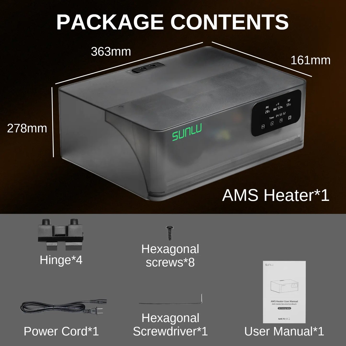 AMS Heater for Bambu Lab AMS Gen 1, Simultaneous Filament Drying & Printing, Fast 70°C Heating, Smart Humidity Control, 4-Roll Capacity, Easy 2-Min Install (AMS Not Included)