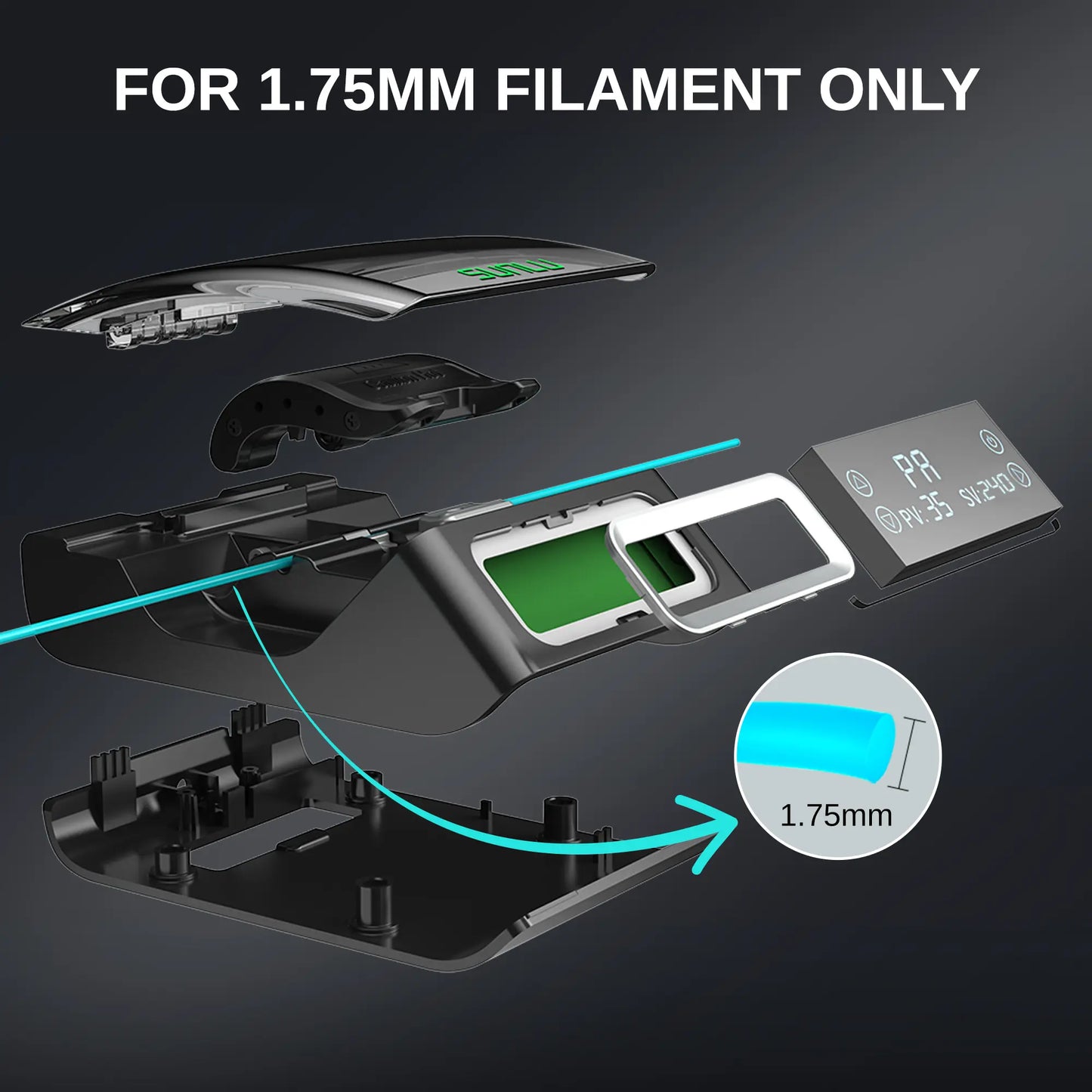 Exploded view of the SUNLU filament connector designed for 1.75mm filament