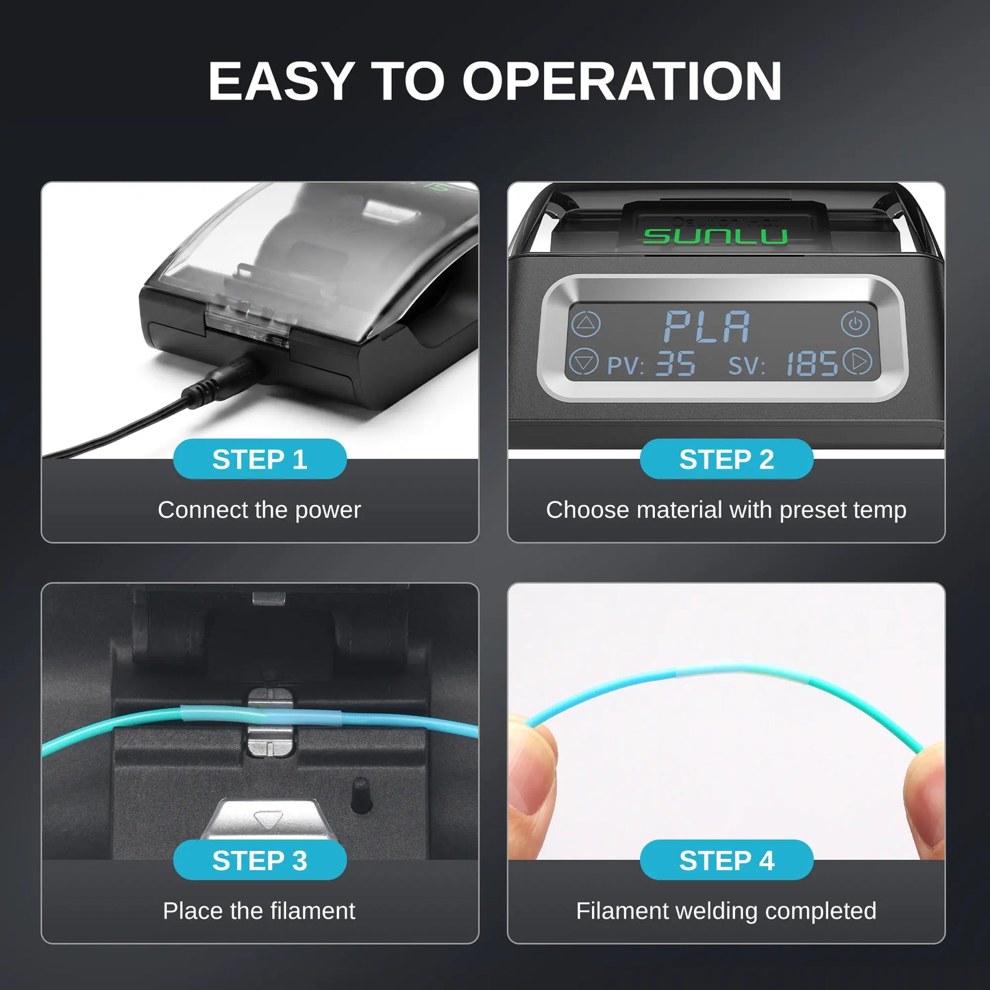 Four-step guide for operating the SUNLU filament connector
