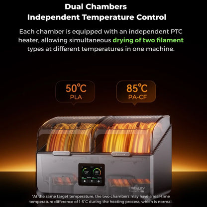 Creality SpacePi X4 Filament Dryer Box with 200W PTC Rapid Heater, 4-Spools Filament Storage Box, Dual Independent Heating Chambers, One-Key Operation, Compatible with PLA, PETG, ABS, TPU, PC, PA, PAHT