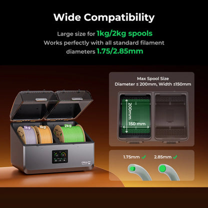 Creality SpacePi X4 Filament Dryer Box with 200W PTC Rapid Heater, 4-Spools Filament Storage Box, Dual Independent Heating Chambers, One-Key Operation, Compatible with PLA, PETG, ABS, TPU, PC, PA, PAHT