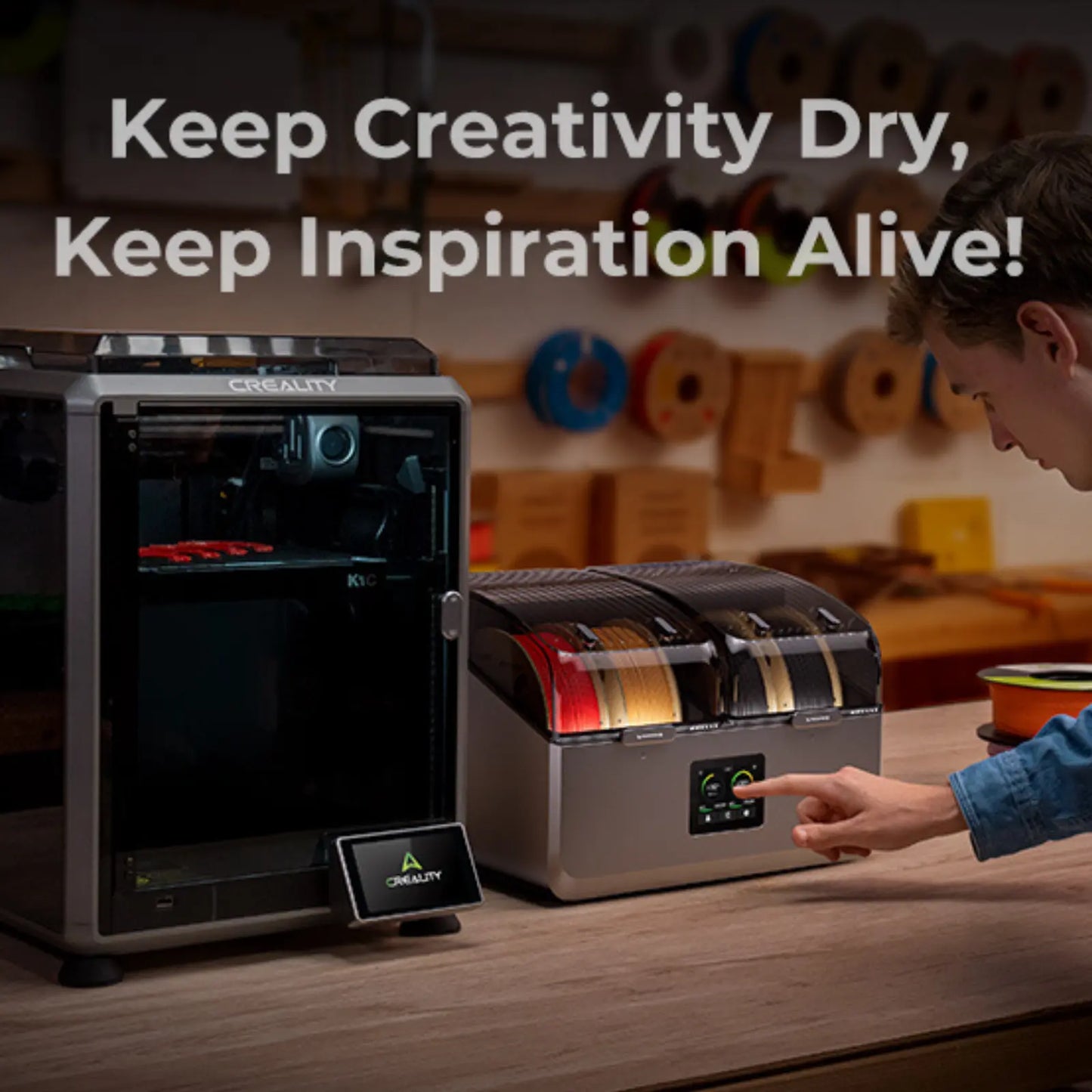 Creality SpacePi X4 Filament Dryer Box with 200W PTC Rapid Heater, 4-Spools Filament Storage Box, Dual Independent Heating Chambers, One-Key Operation, Compatible with PLA, PETG, ABS, TPU, PC, PA, PAHT