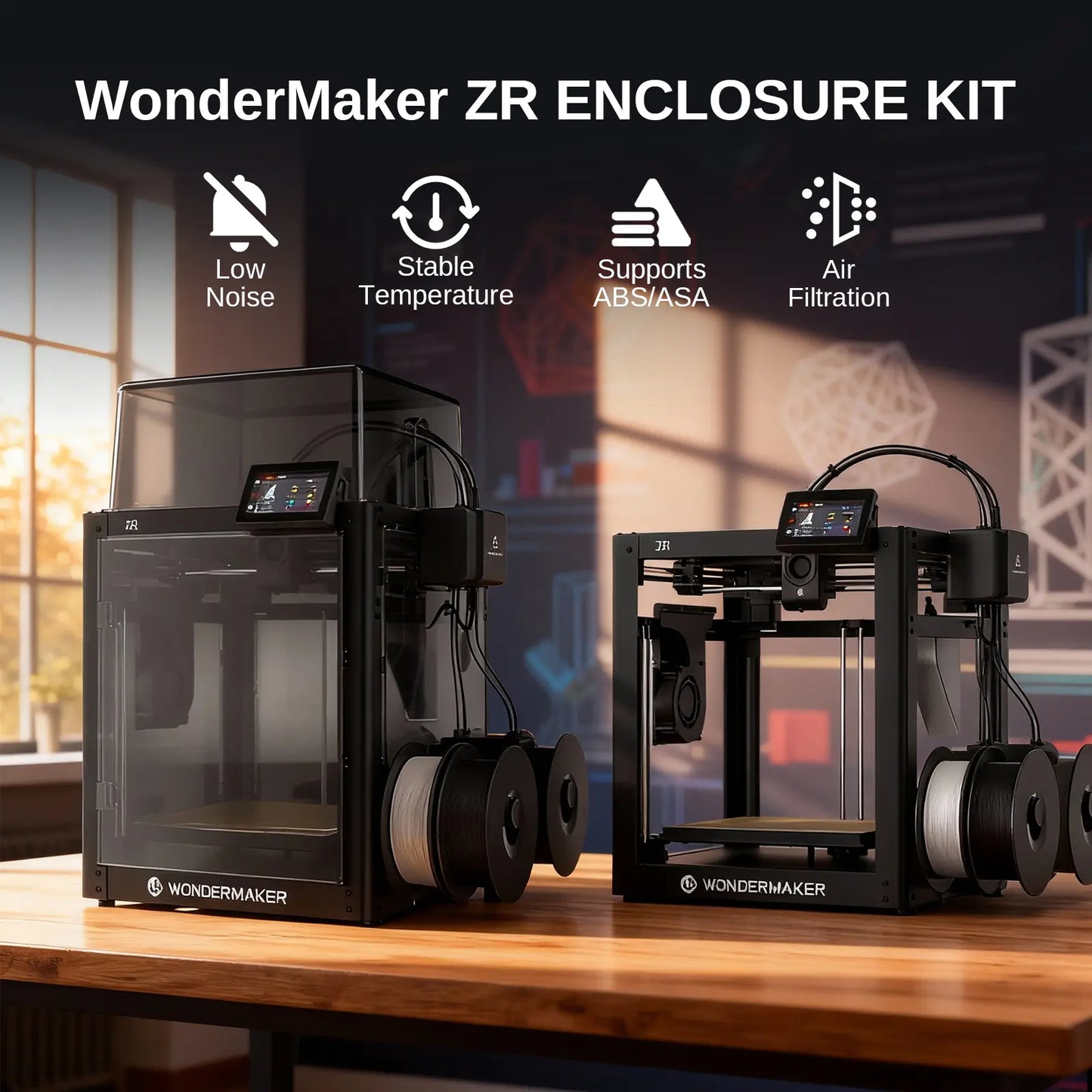 SainSmart x WonderMaker ZR 3D Printer Enclosure Kit, Safer, Quieter Cover with Built-In Air Filtration, Stable Temperature for High-Performance Filaments like ABS, ASA, PETG-CF
