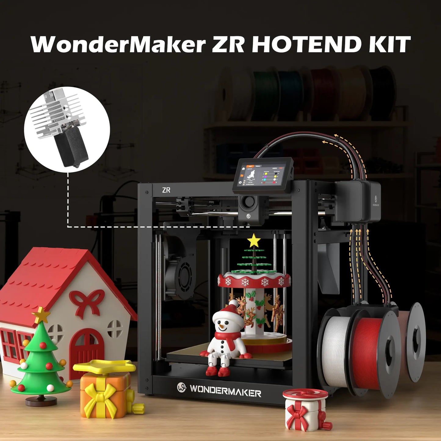 SainSmart x WonderMaker ZR 3D Printer Hotend Kit, 0.4mm Hardened Steel Nozzle, Rapid Heating 300°C Extruder, Ceramic Heater & Thermistor, Accessories Replacement for WonderMaker ZR 3D Printer