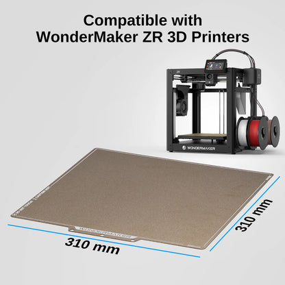 SainSmart x WonderMaker ZR PEI Spring Steel 300×300mm Build Plate, Textured PEI Magnetic Flexible Heated Bed, High Flatness PEI Sheet, Accessories Replacement for WonderMaker ZR 3D Printer