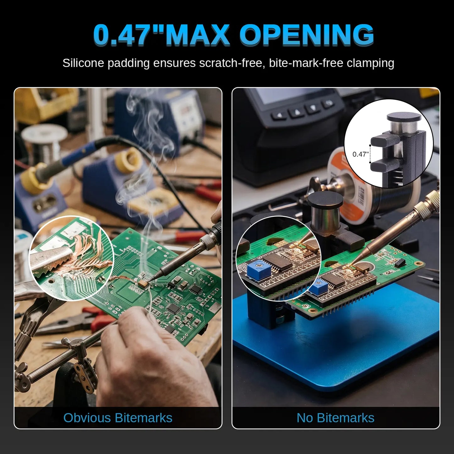 SainSmart Magnetic Helping Hands Soldering Clamp with Parallel Grip, Heat Resistant Silicone Jaws, Dual-Angle Magnetic Base Third Hand Tool for PCB Repair, Electronics, Jewelry & DIY