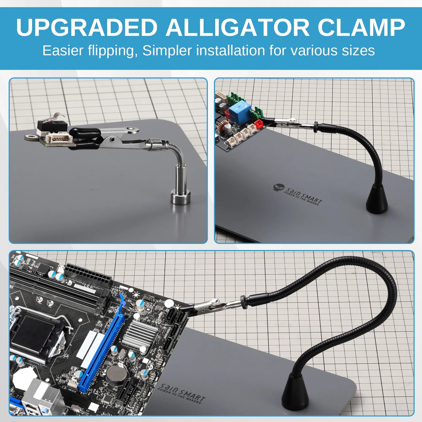 Upgraded Magnetic Helping Hands Soldering Station, New Soldering Iron & Mini Clip Holders, 5x Magnification Integrated LED, 6 Adjustable Gooseneck Arms, 11.1x7.1" Base, for DIY & Electronics
