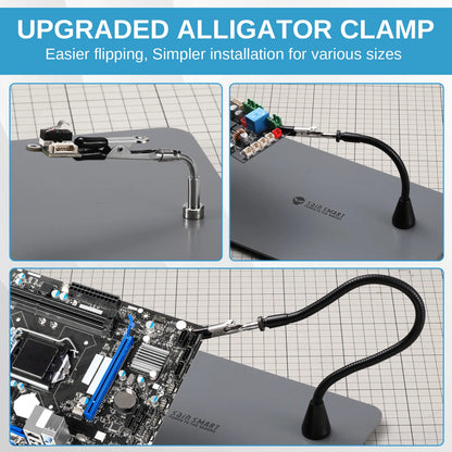 Upgraded Magnetic Helping Hands Soldering Station, New Soldering Iron & Mini Clip Holders, 5x Magnification Integrated LED, 6 Adjustable Gooseneck Arms, 11.1x7.1" Base, for DIY & Electronics