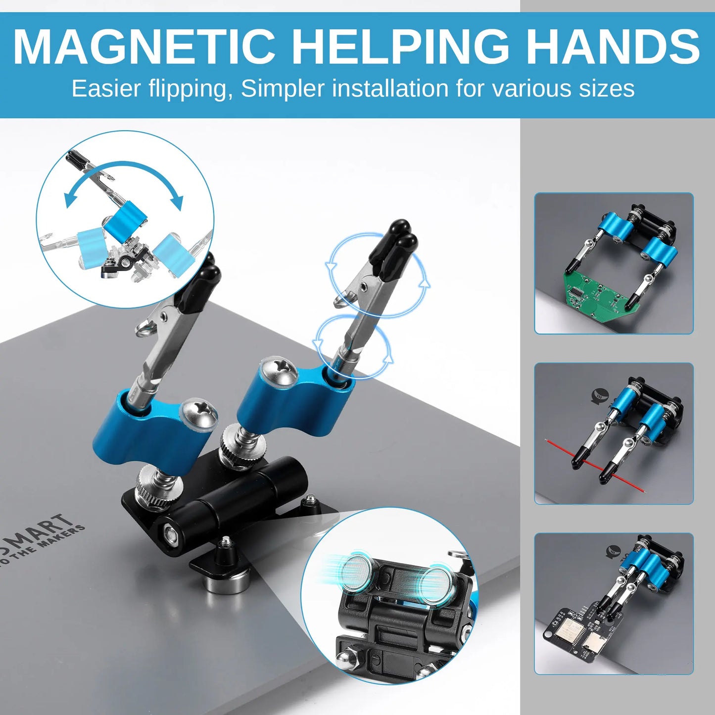 Upgraded Magnetic Helping Hands Soldering Station, New Soldering Iron & Mini Clip Holders, 5x Magnification Integrated LED, 6 Adjustable Gooseneck Arms, 11.1x7.1" Base, for DIY & Electronics