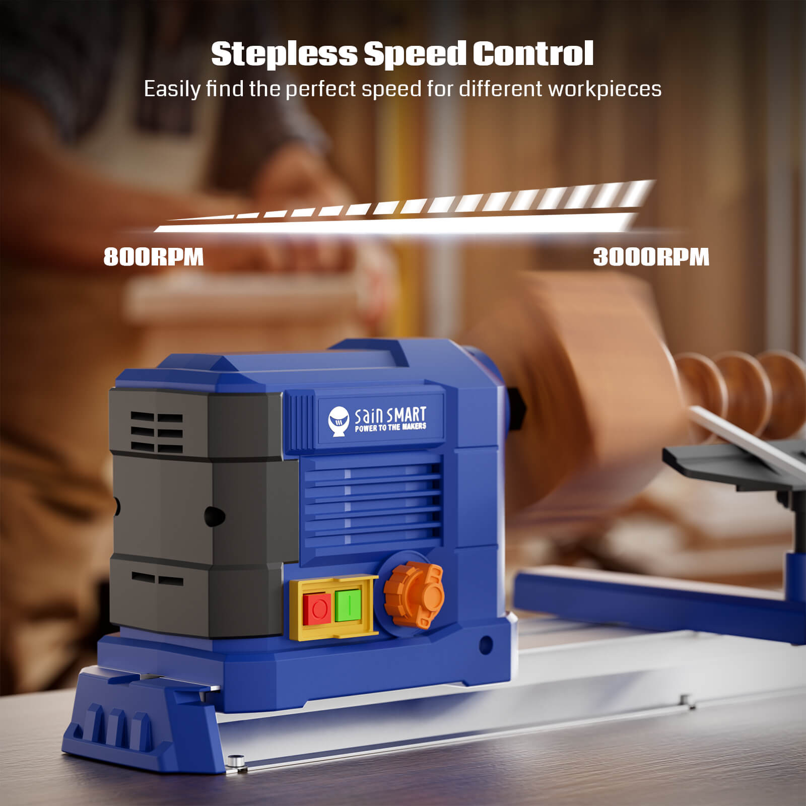 Benchtop Wood Lathe, 10''x24'', 600W 0.8 HP,With Step-Less