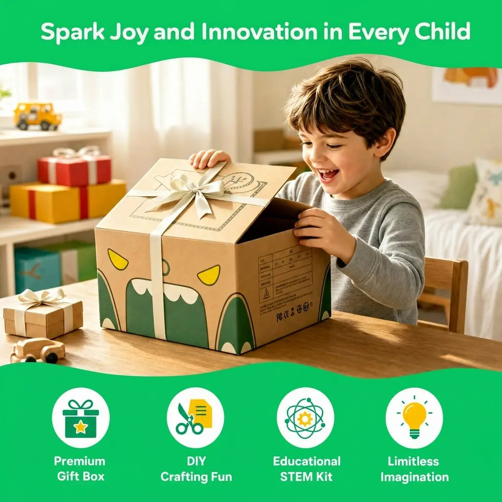 SainSmart BeaverBot C2 Kids Cardboard Cutter – Bladeless STEM Craft Tool for Ages 4–12 | Dinosaur & Rabbit | 2-Speed DIY Kit