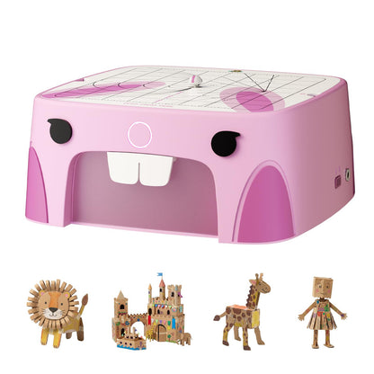 SainSmart BeaverBot C2 Kids Cardboard Cutter – Bladeless STEM Craft Tool for Ages 4–12 | Dinosaur & Rabbit | 2-Speed DIY Kit