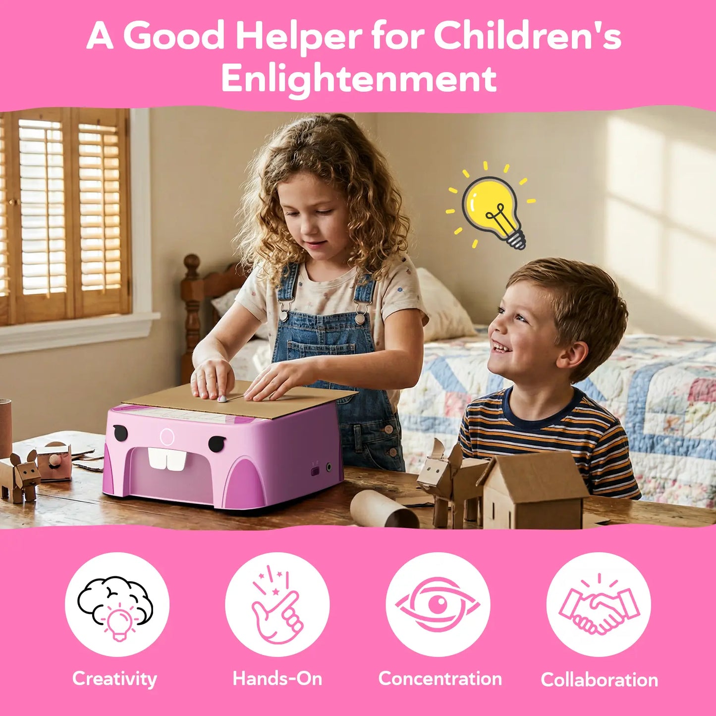 SainSmart BeaverBot C2 Kids Cardboard Cutter – Bladeless STEM Craft Tool for Ages 4–12 | Dinosaur & Rabbit | 2-Speed DIY Kit