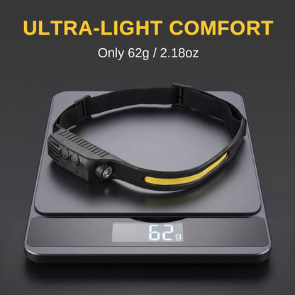 Rechargeable Headlamp, 230° Wide Beam LED Head Lamp with Motion Sensor, Super Bright Lightweight Headlight for Adults, Camping Gear, Running, Repairing, Fishing, Cycling Accessories