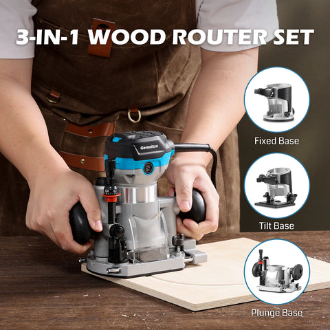 1-1.25 HP, Φ65mm Palm Trimmer Router, Compact Router Wood Tool With Fixed Base