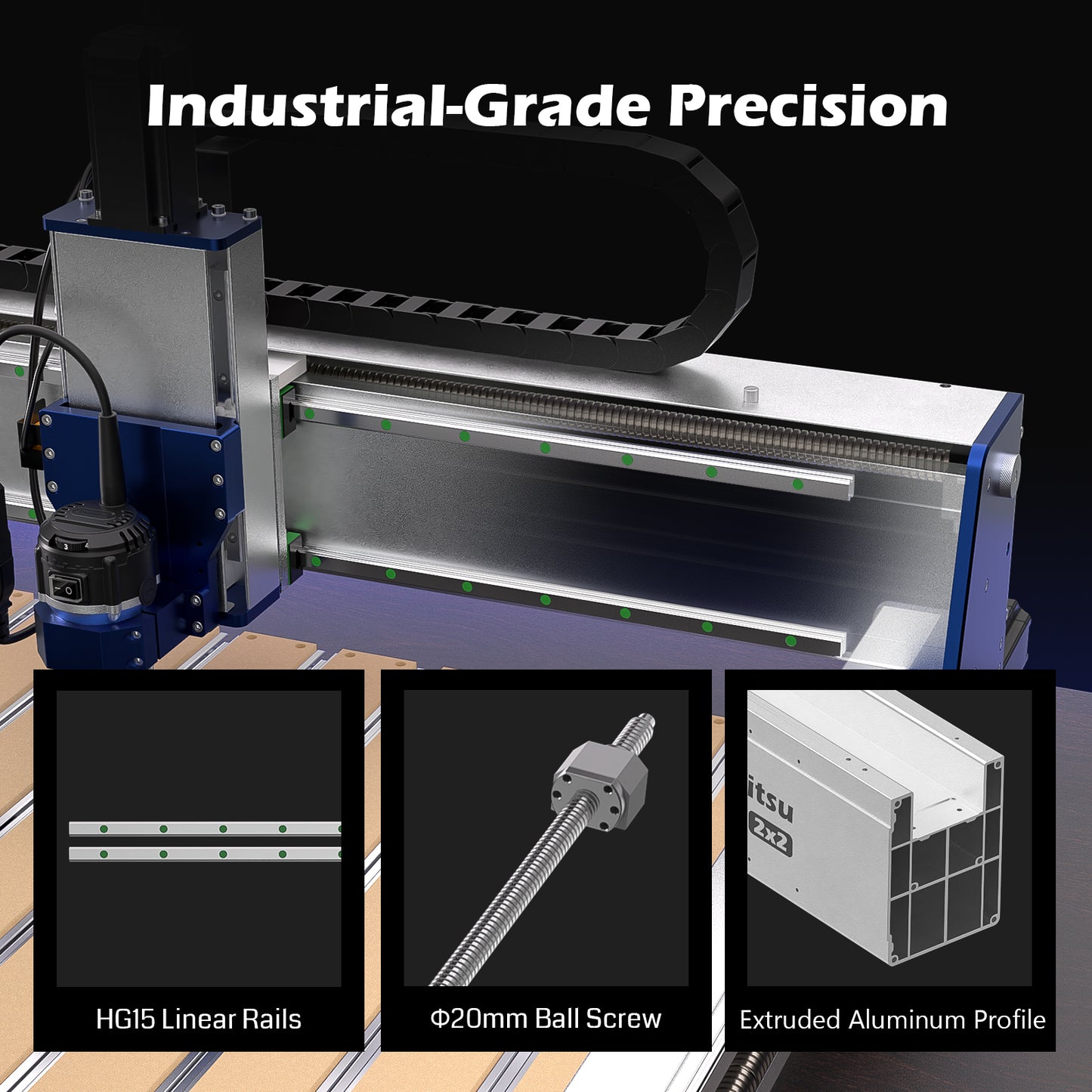 PROVerXL 2X2 CNC Router Machine for Woodworking, 679x679x113mm Work Area, Closed-Loop Motors, GRBL Control, 710W Spindle, Aluminum Frame, Easy Assembly, WiFi & APP Supported