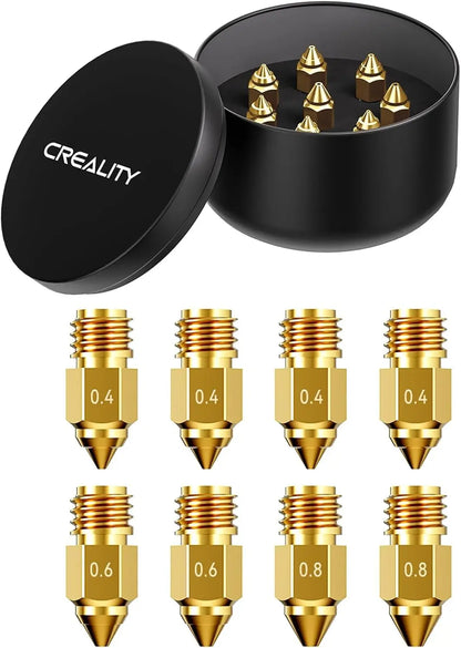 Creality Ender-5 Max Brass Nozzle Set (0.4mm x 4, 0.6mm x 2, 0.8mm x 2), High Thermal Conductivity, High Hardness, Less Clogging & No Leakage, Compatible with PLA, ABS, TPU, PETG, PA, PC FDM Materials