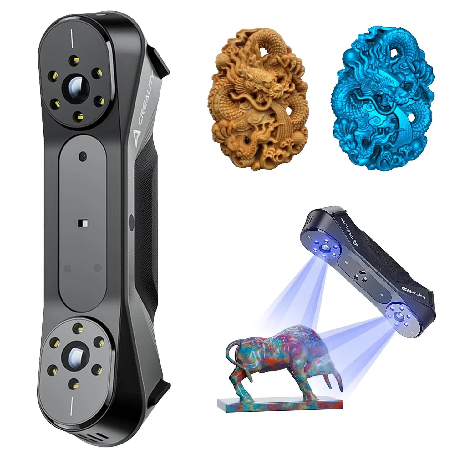 Creality CR-Scan Raptor 3D Scanner for 3D Printing, 0.02mm Accuracy, 60FPS Scanning Speed, Industrial Blue Light and NIR Light Source for macOS Windows