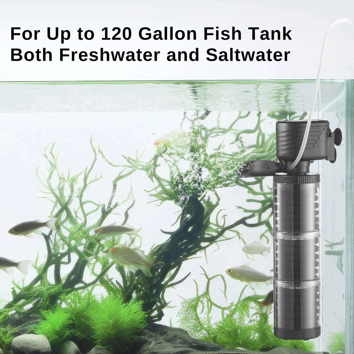 Filter Fish 3 Stages 475 GPH Aquarium, Filter for Up to 120 Gallon Fish Tank ...